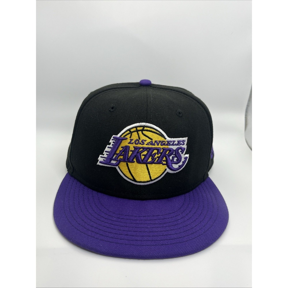 New Era 59FIFTY Los Angeles Lakers Fitted Hat Size 7 3/8 Black Purple Grey UV